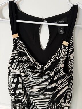 White House Black Market Black & White Zebra-Print Romper with Gold Accent